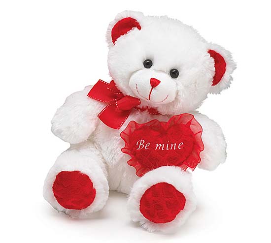 Plush Valentine White Bear with Red Ribbon and “Be Mine” Pillow | One ...